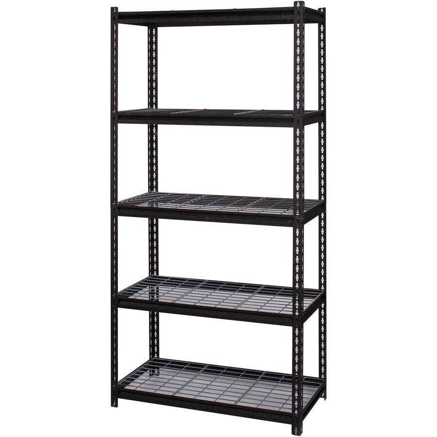 Angle. Lorell - Lorell Wire Deck Shelving 5 Shelf 72" H x 36" W x 18" D Powder Coated Black Steel - Black.