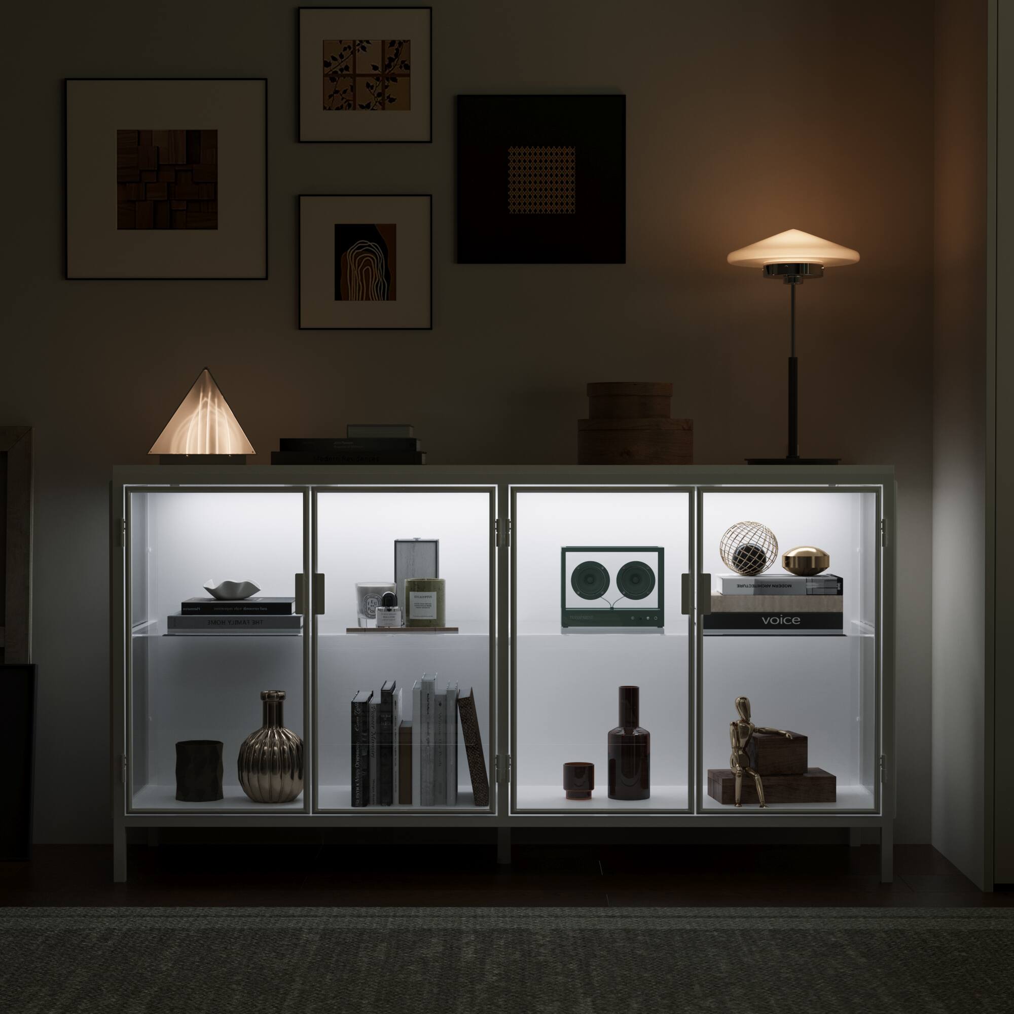 Alt View 5. Famapy - Famapy Modern Glass Door Display Cabinet with LED Lighting Metal Frame Tempered GlassStorage Shelves for Living Room - White.