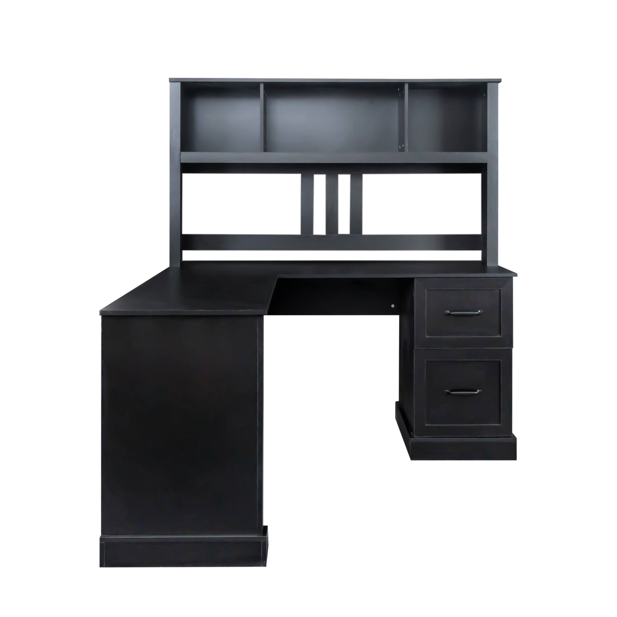 Alt View 6. GOODSILO - Home Office Computer Desk with Hutch - Black.