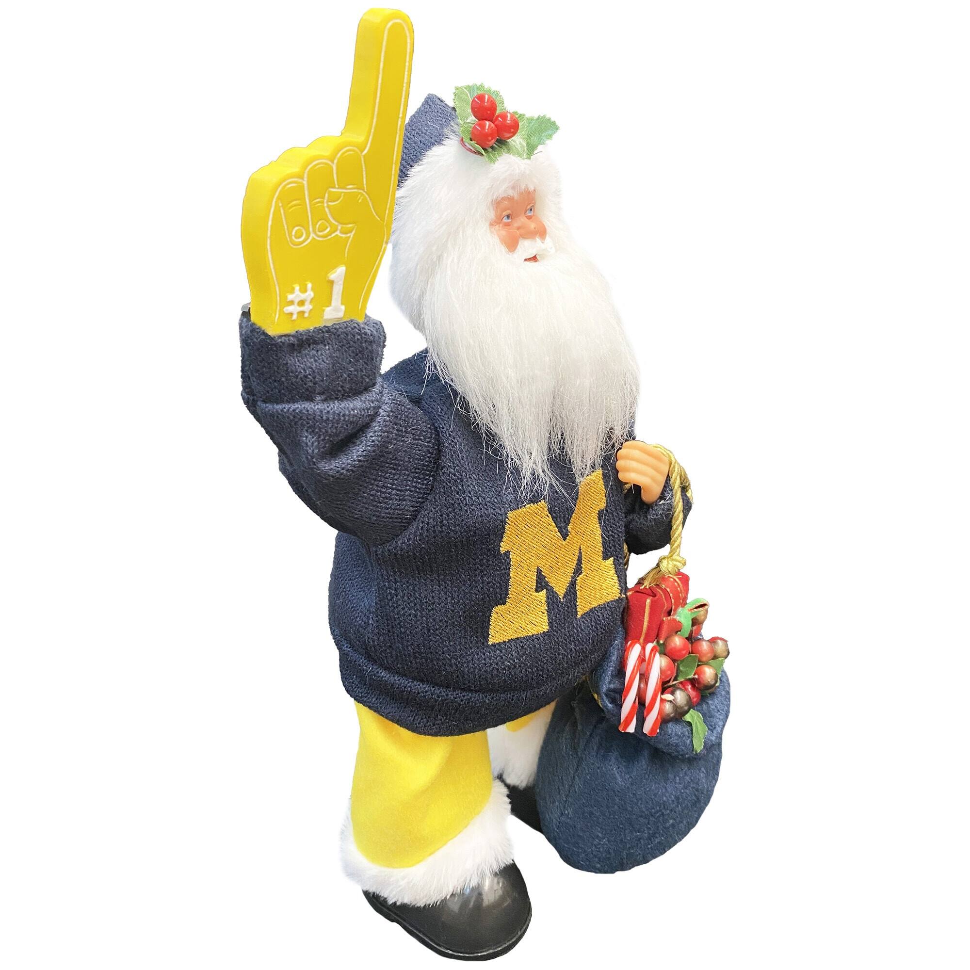 Alt View 3. Santa's Workshop - Michigan Wolverines 12" Animated Musical Santa - Blue.