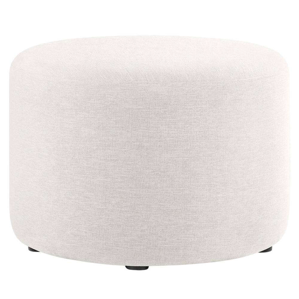 Back. Outdoor Escape - Woven Heathered Fabric Outdoor Ottoman with Cushioned Top in Neutral Tone - White.
