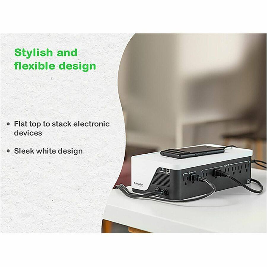 Stylish and flexible design

- Flat top to stack electronic devices
- Sleek white design