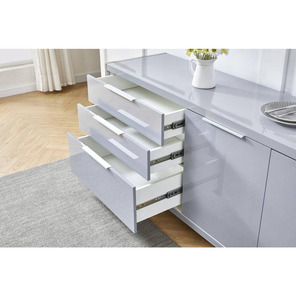 Alt View 2. Best Quality Furniture - High Gloss Gray cabinet stand with stainless steel handle - Grey.