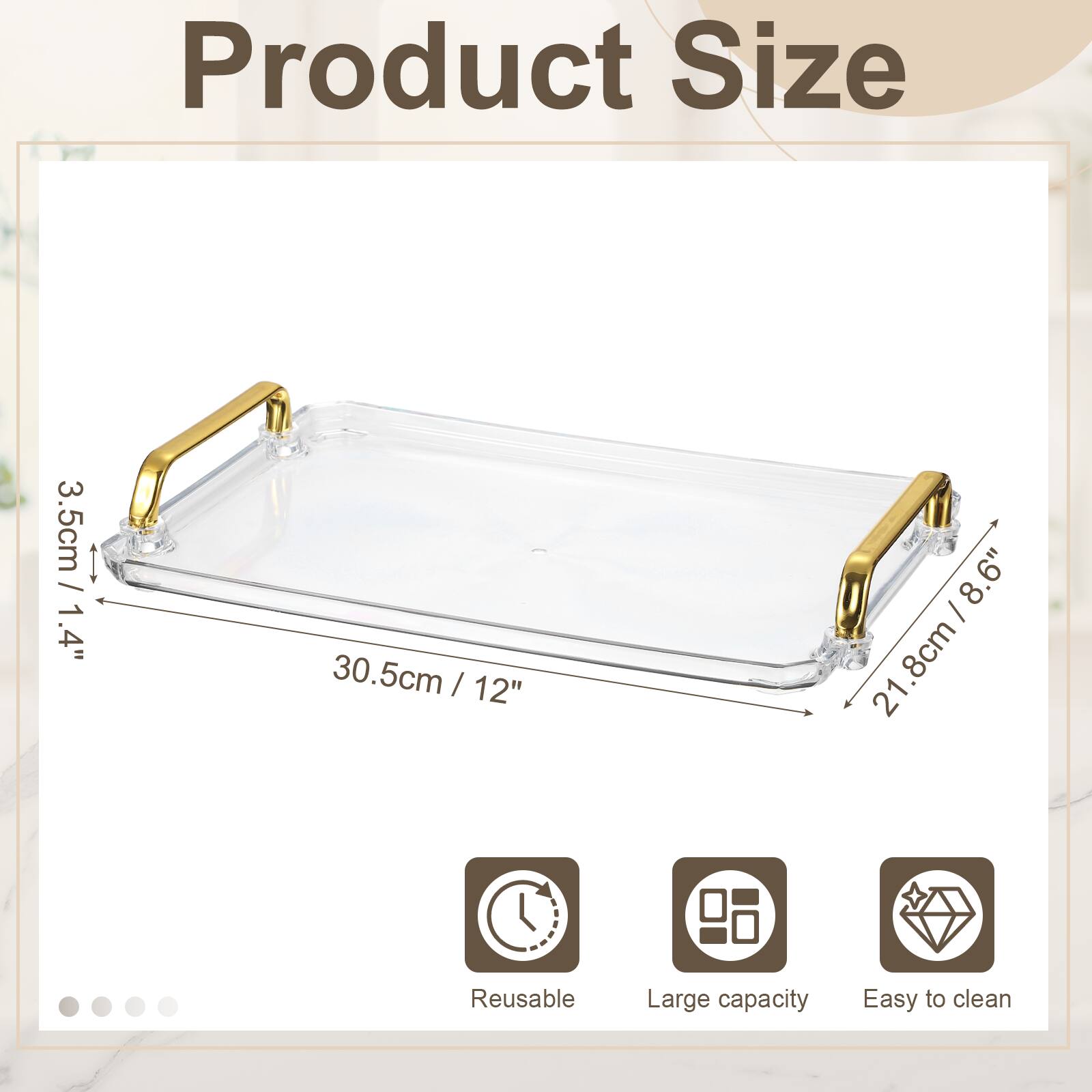 Product Size: 3.5cm / 1.4", 30.5cm / 12", 21.8cm / 8.6"  
Reusable, Large capacity, Easy to clean