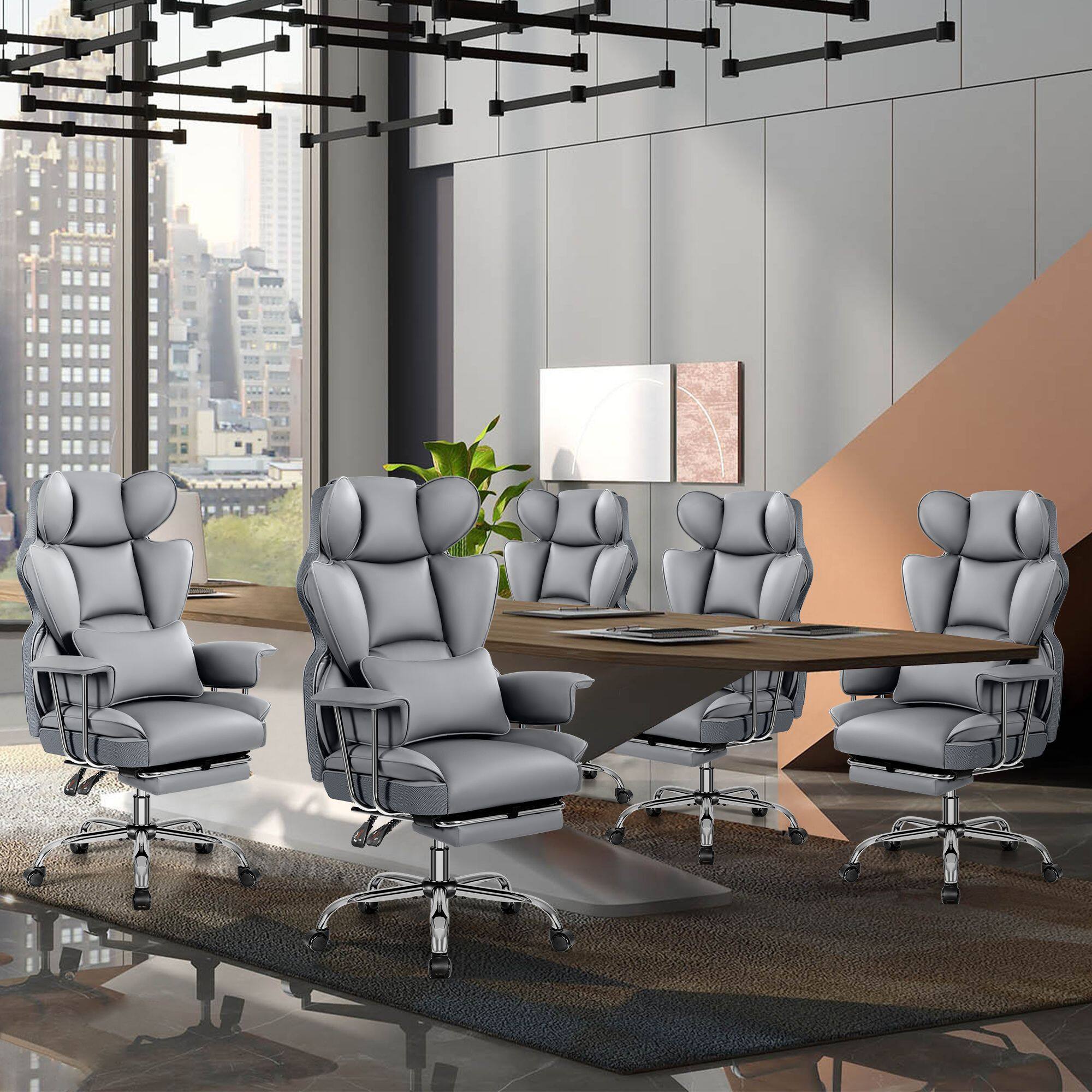 Alt View 2. Brick Attic - 500LBS Big & Tall Office Chair, Leather Gaming Chair with Footrest, Adjustable Height & Lumbar Support - Beige - Beige.