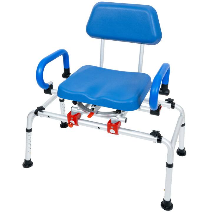 Alt View 1. iLIVING - ILG-668 Tub Transfer Bench Shower Chair with Swivel Padded Seat, Pivoting Arms, Adjustable Height, for Seniors - Blue.