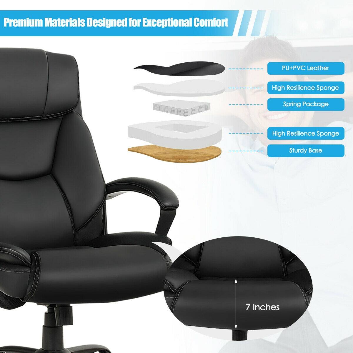 Premium materials designed for exceptional comfort. PU+PVC leather high resilience sponge spring package. High resilience sponge sturdy base 7 inches.