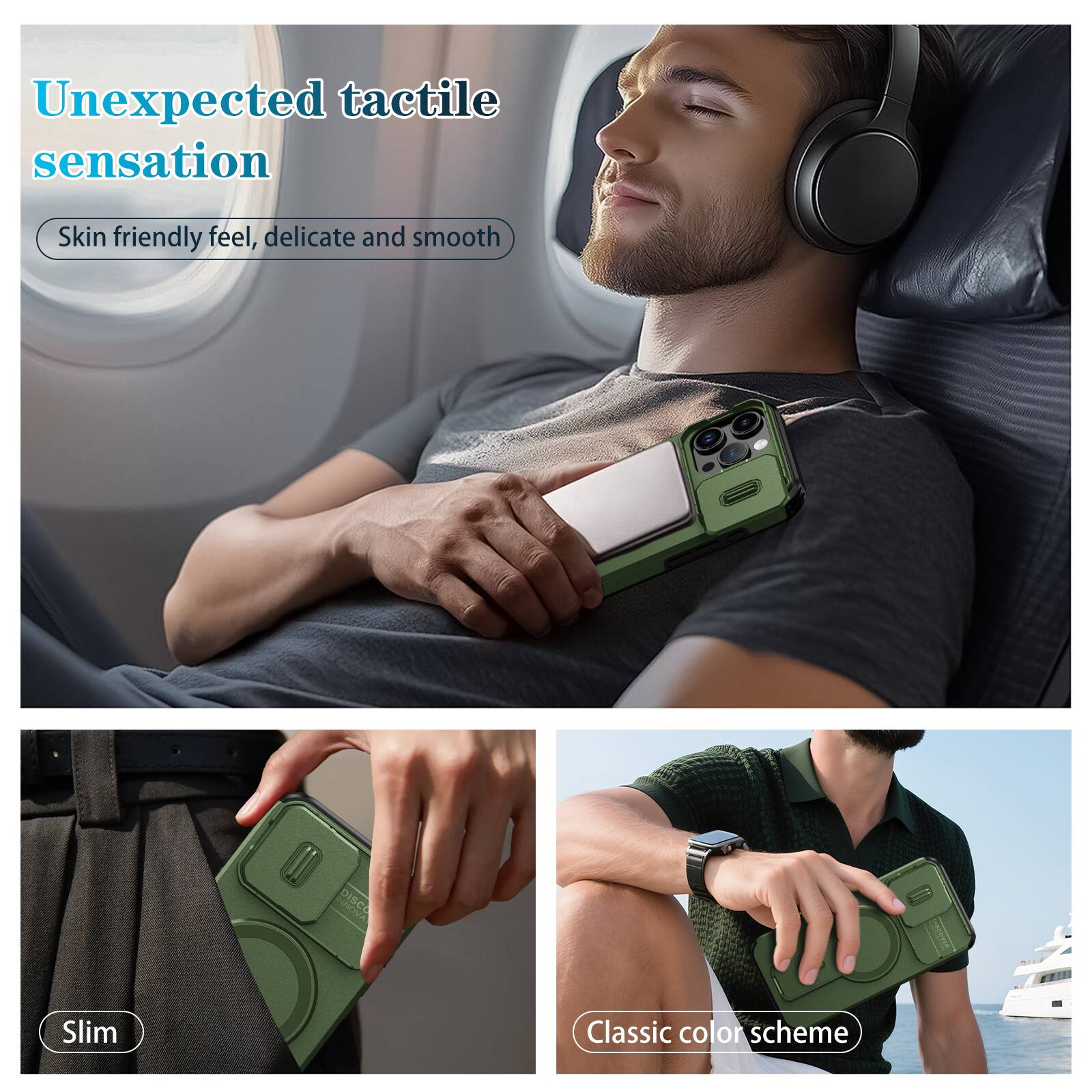Unexpected tactile sensation  
Skin friendly feel, delicate and smooth  

Slim  

Classic color scheme