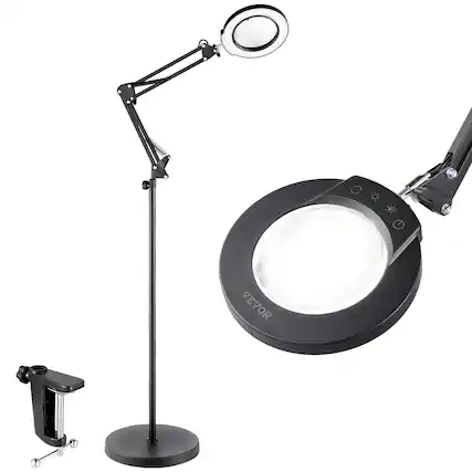 Front. VEVOR - Magnifying Floor Lamp,5X Standing Magnifying Glass with Light,Height Adjustable Floor Magnifier,3-in-1LED 5 Color Modes - Black.