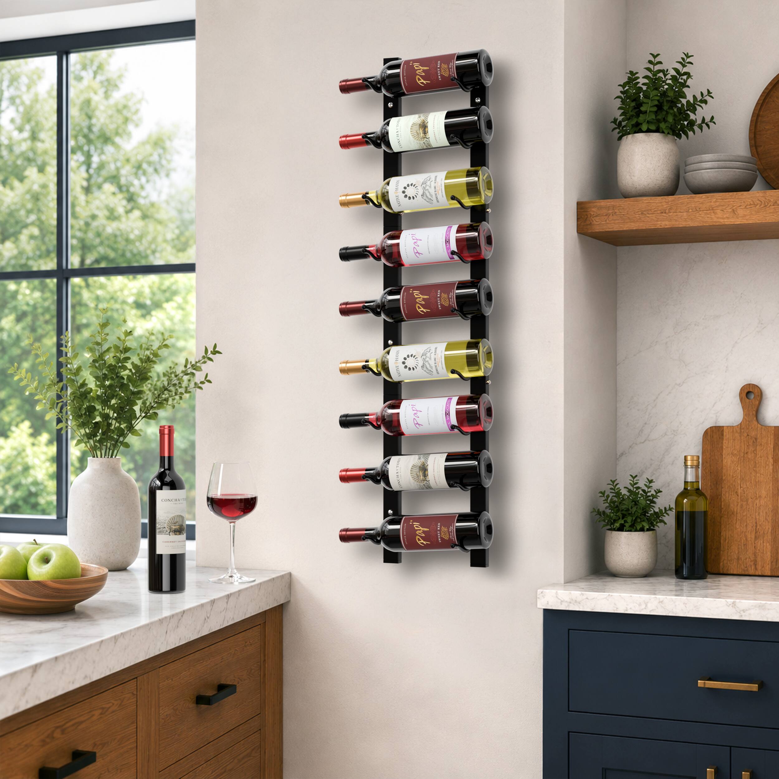 Sorbus Wall Mounted Wine Rack, 9 Bottle Single Row Display, 2 Pack ...