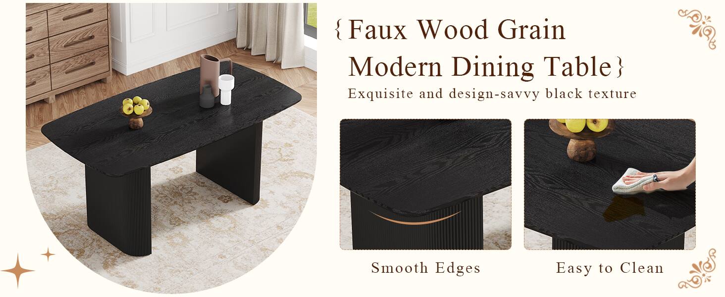 Loheer MDF Dining Table with Wood Grain Finish, 67 Inch Black - Best Buy