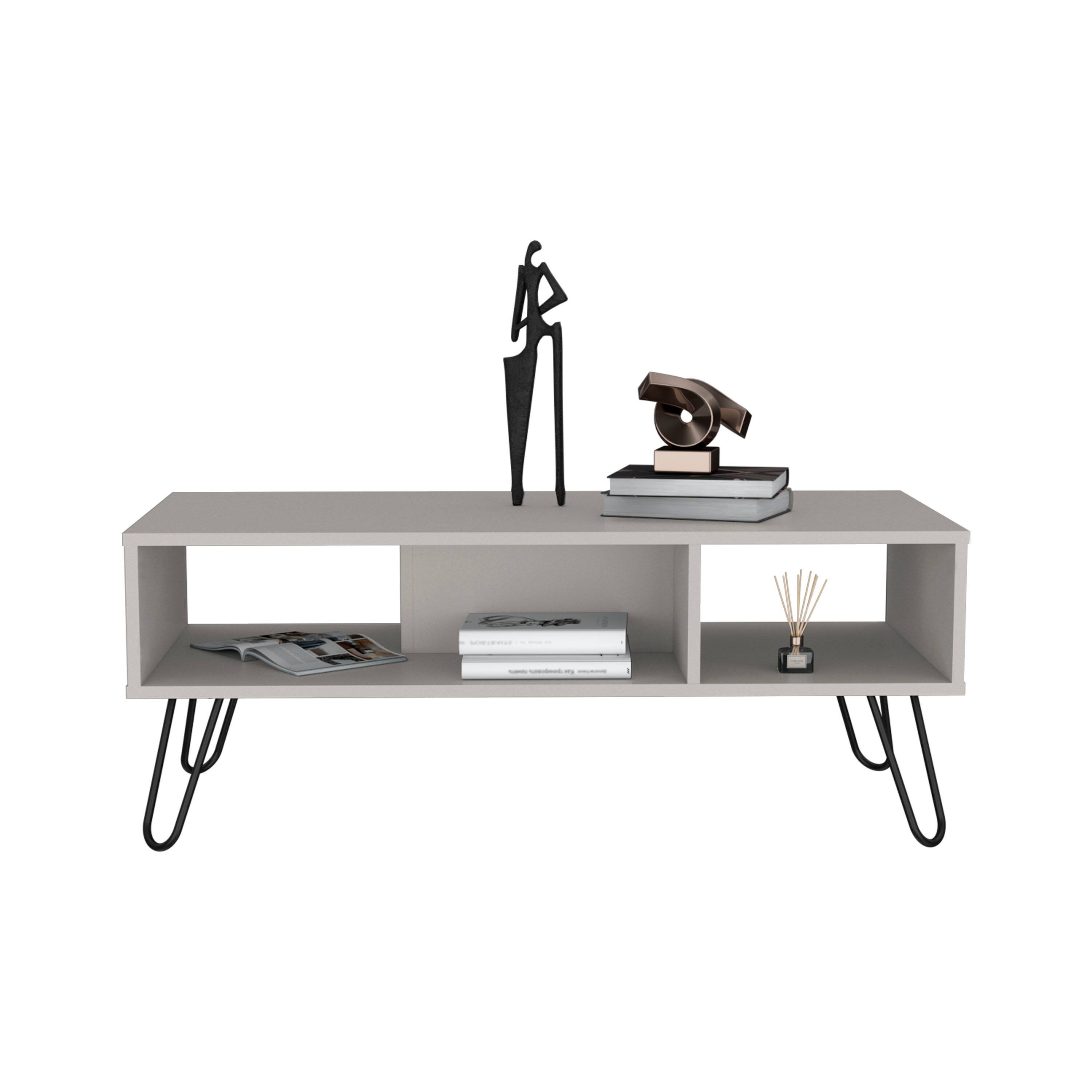 Alt View 2. TuHome - Vassel Coffee Table, Hairpin Legs, Two Shelves - White.