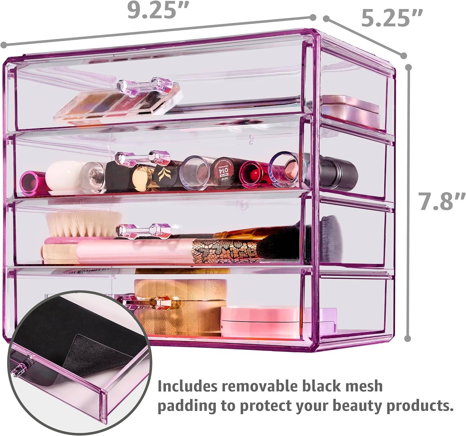 9.25" x 5.25" x 7.8"

Includes removable black mesh padding to protect your beauty products.