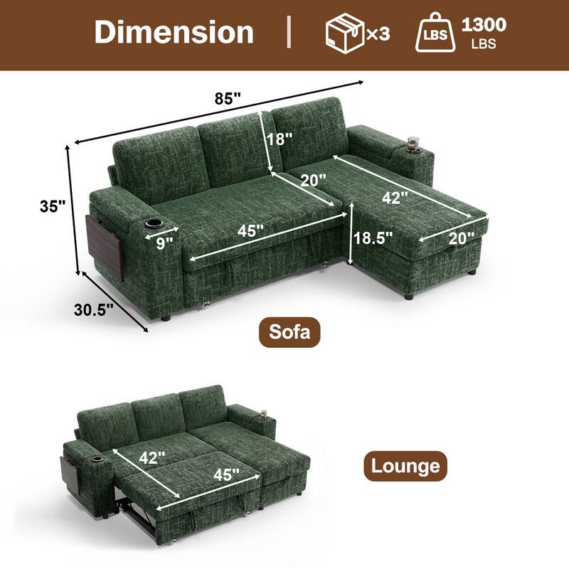 Dimension  
1300 LBS  
Sofa: 85" x 45" x 35" x 18" x 20" x 42" x 18.5" x 20" x 30.5"  
Lounge: 42" x 45"  
x3