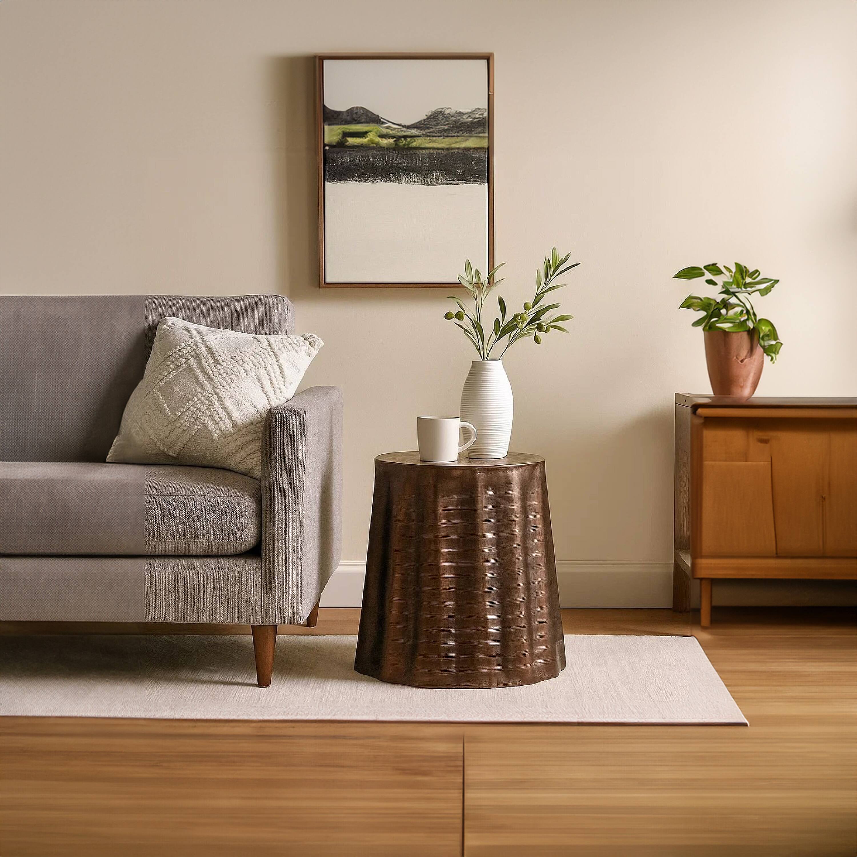 Alt View 10. Manhattan Lane - Liora 19" Side End Table | Handcrafted Bronze-Finish Aluminum | Hammered Round Design - Bronze.