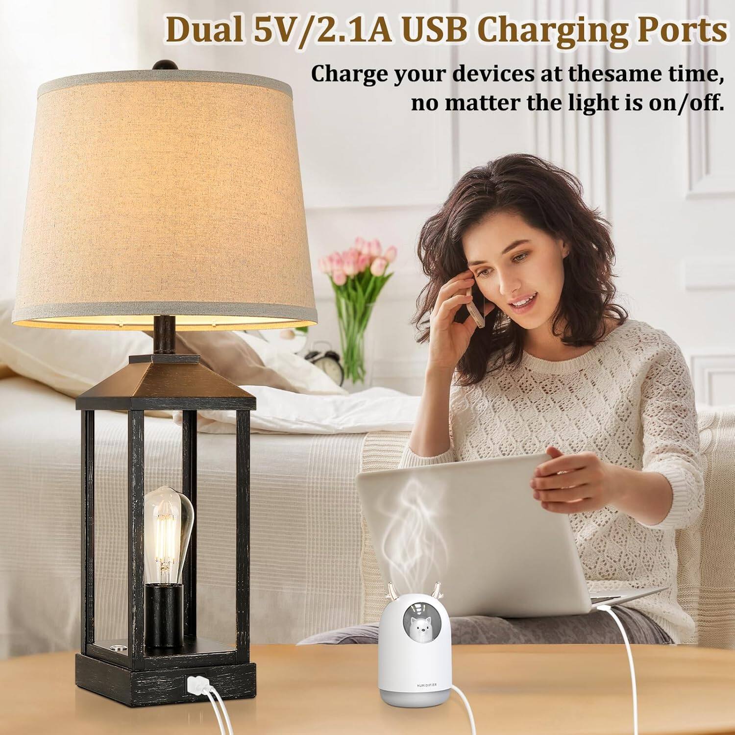 Dual 5V/2.1A USB Charging Ports  
Charge your devices at the same time, no matter the light is on/off.