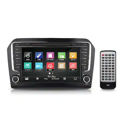 NAN BAND DVD USB SD CARD RADIO AUX-IN SET
- DVD
- USB
- SD CARD
- RADIO
- AUX-IN
- CALENDAR
- B-TOOTH
- SWC
- CALCULATOR
- GPS
BAND
AMS
il ore 03:26pm Friday 2017/01/06 DG 4 1
VOL SEEK
PYLE