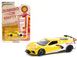 2021 Chevrolet Corvette C8 Stingray Coupe "Shell Oil" Yellow & White "Running on Empty" 1/64 Model Car by Greenlight