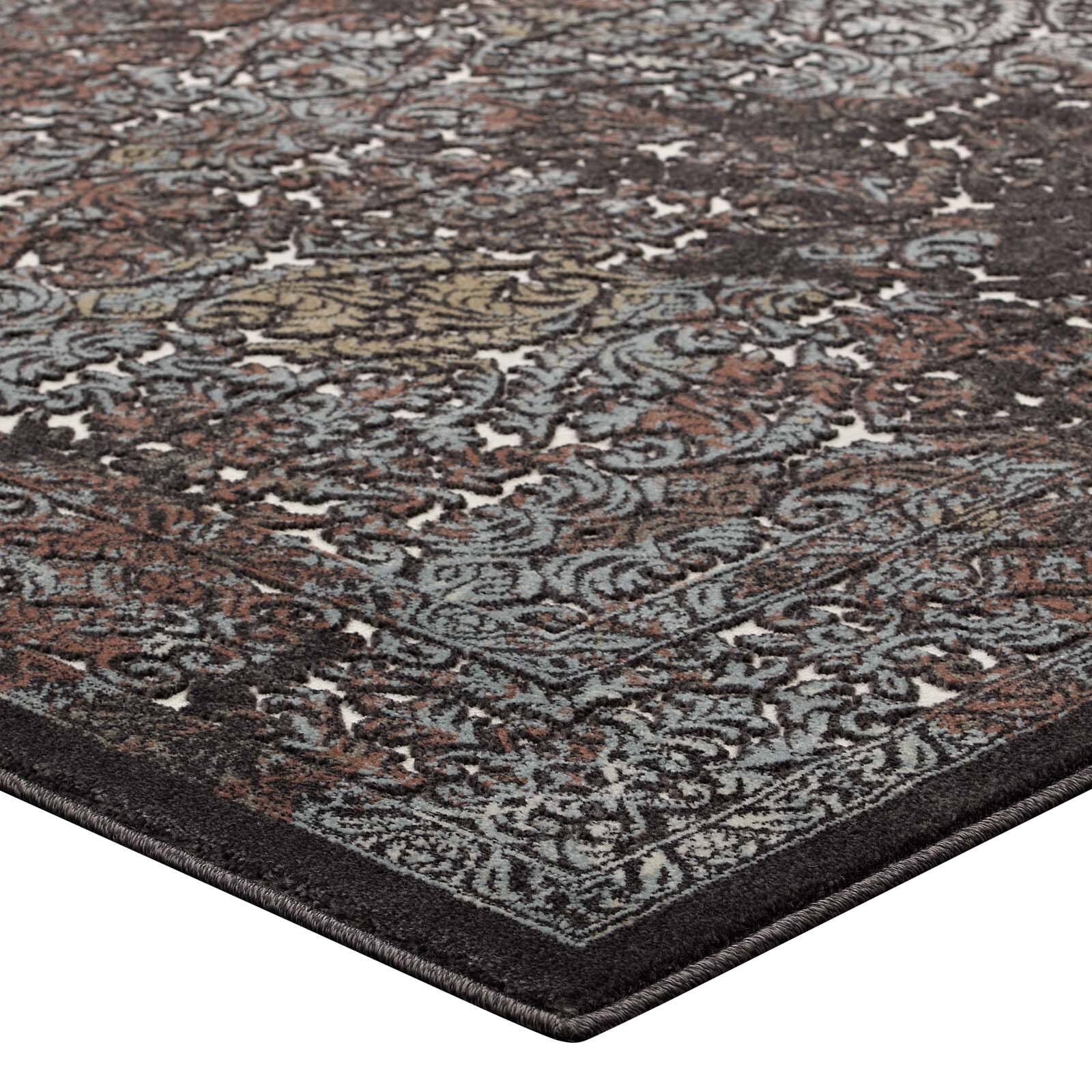 Alt View 3. Modway - Westia Ornate Turkish Vintage Area Rug - Dark Brown and Silver Blue.