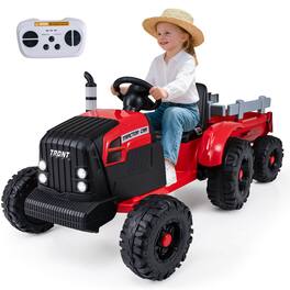 Costway - 24V Ride On Tractor for Kids Remote Control Music USB Port Soft Start Headlights - Red