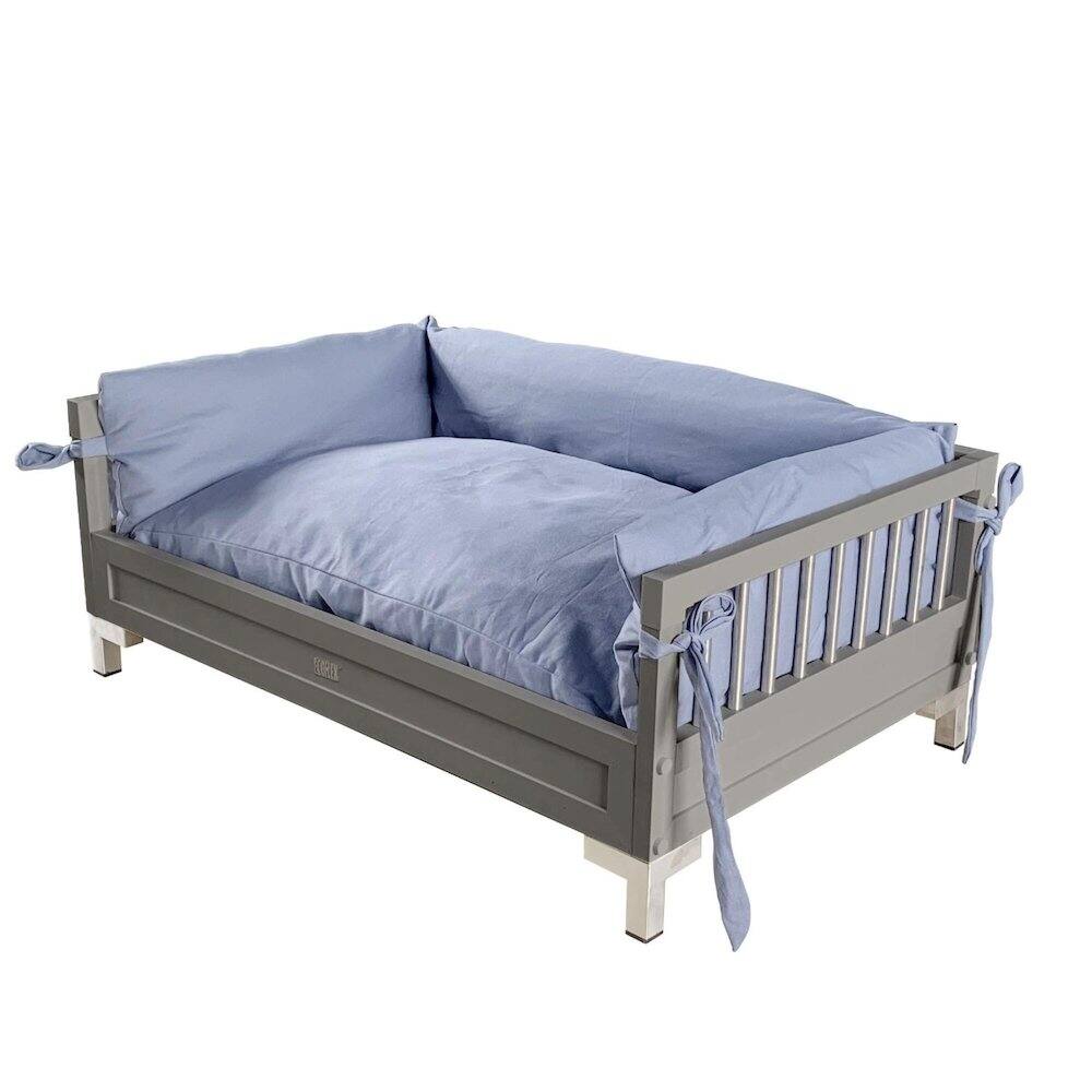 Back. New Age Pet - ECOFLEX Manhattan Raised Dog Bed with Cushion - Grey - Grey.