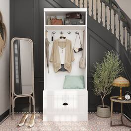 FUFU & GAGA - Entryway Storage Cabinet with Coat Rack Shoe Bench and Shelves for Organized and Stylish Entry Space - White