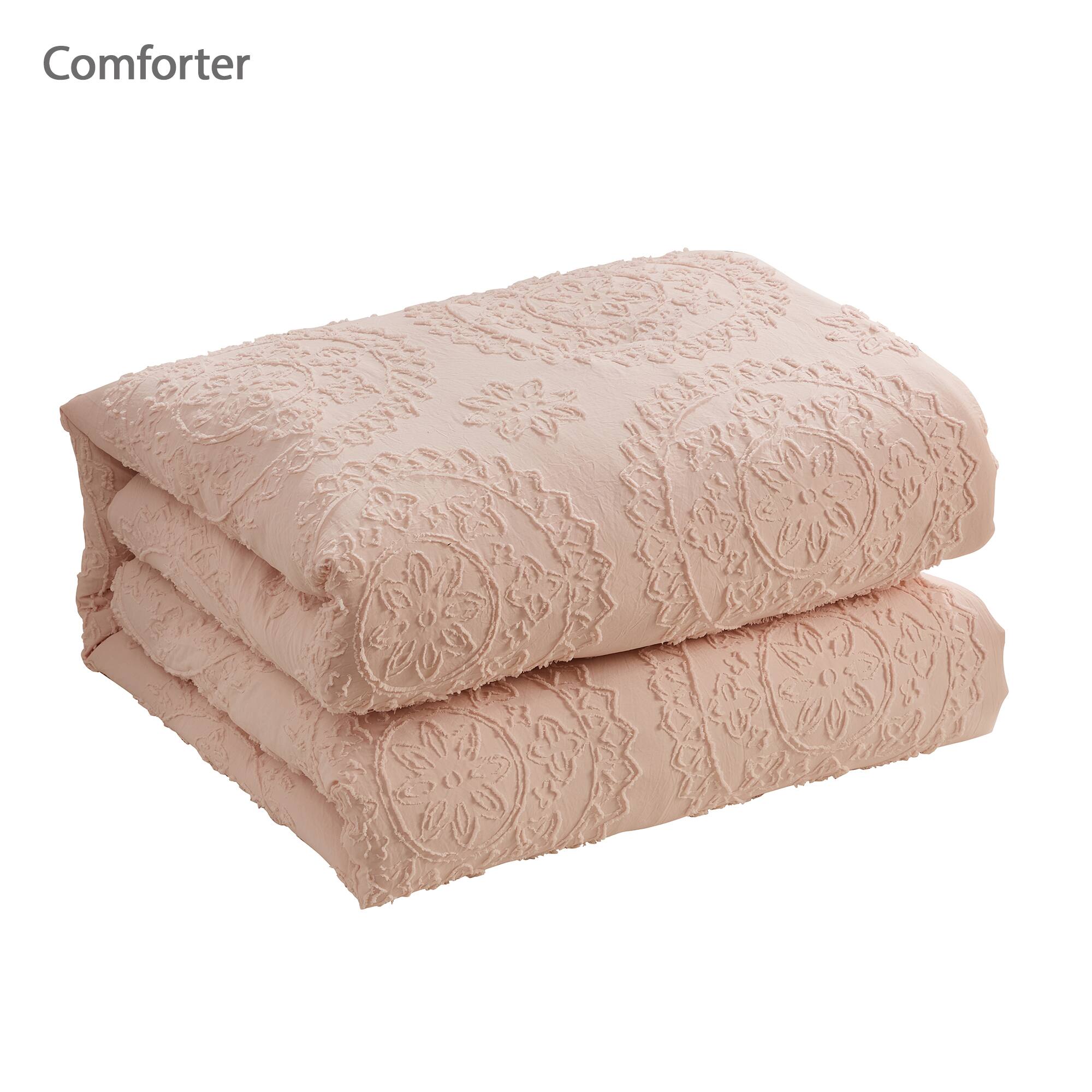 Left. Sweet Home Collection - 7 Piece Medallion Clip Jacquard Comforter & Decorative Pillow Set - Queen - Blush.
