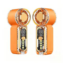 Oumilen - 2-Pack Handheld Turbo Personal Fan, 100-Speed Stepless Adjustment LED Display 35.5x26.5x90mm - Orange