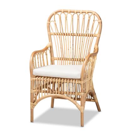 Front. bali & pari - Aya Modern and Contemporary Natural Finished Rattan Armchair - Natural/White.
