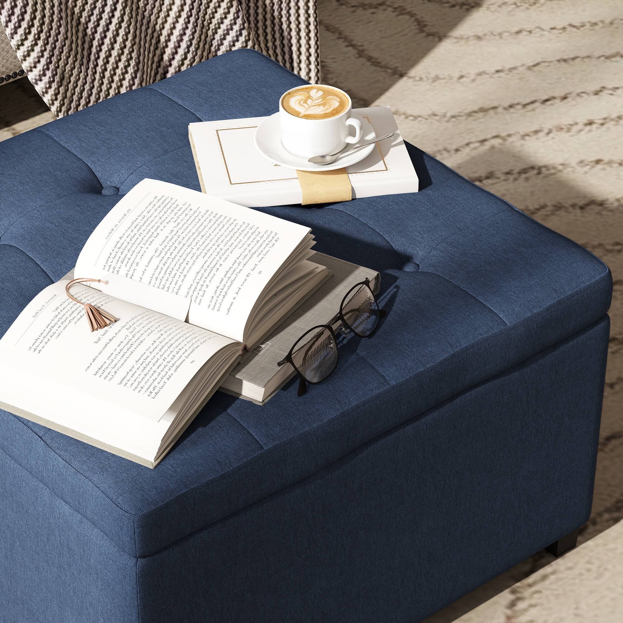 Alt View 8. Homcom - Storage Ottoman Bench, Button Tufted Ottoman with Flip Top for Living Room - Blue.