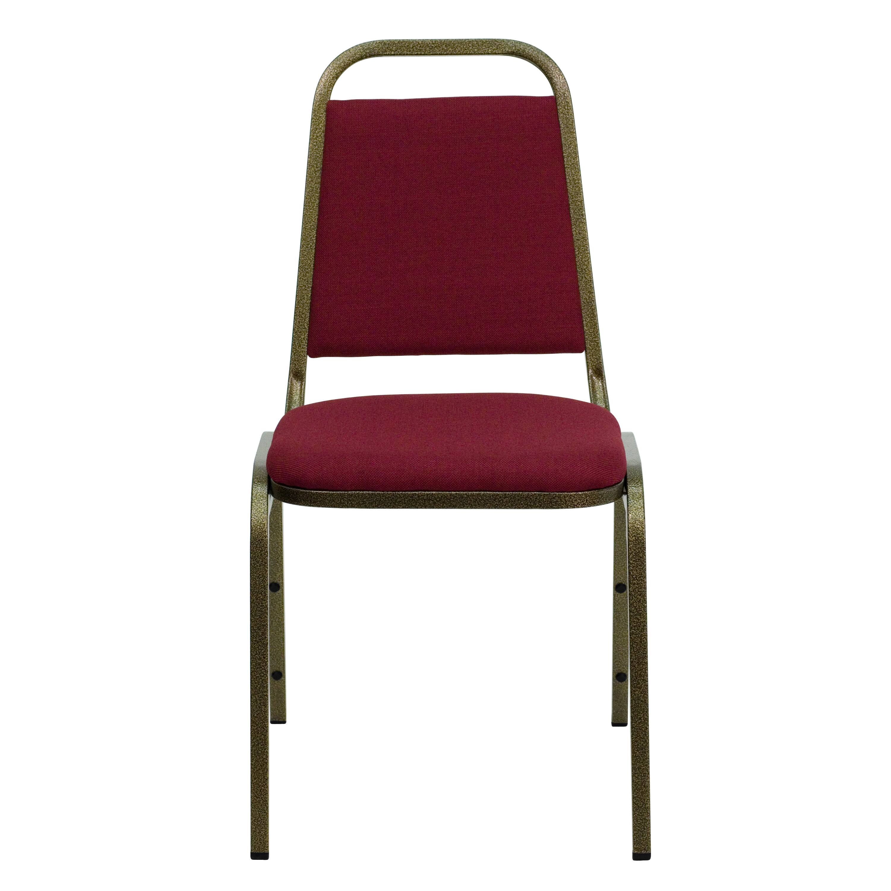 Alt View 7. Emma + Oliver - 4 Pack Trapezoidal Back Stacking Banquet Chair - Burgundy Fabric/Gold Vein Frame.