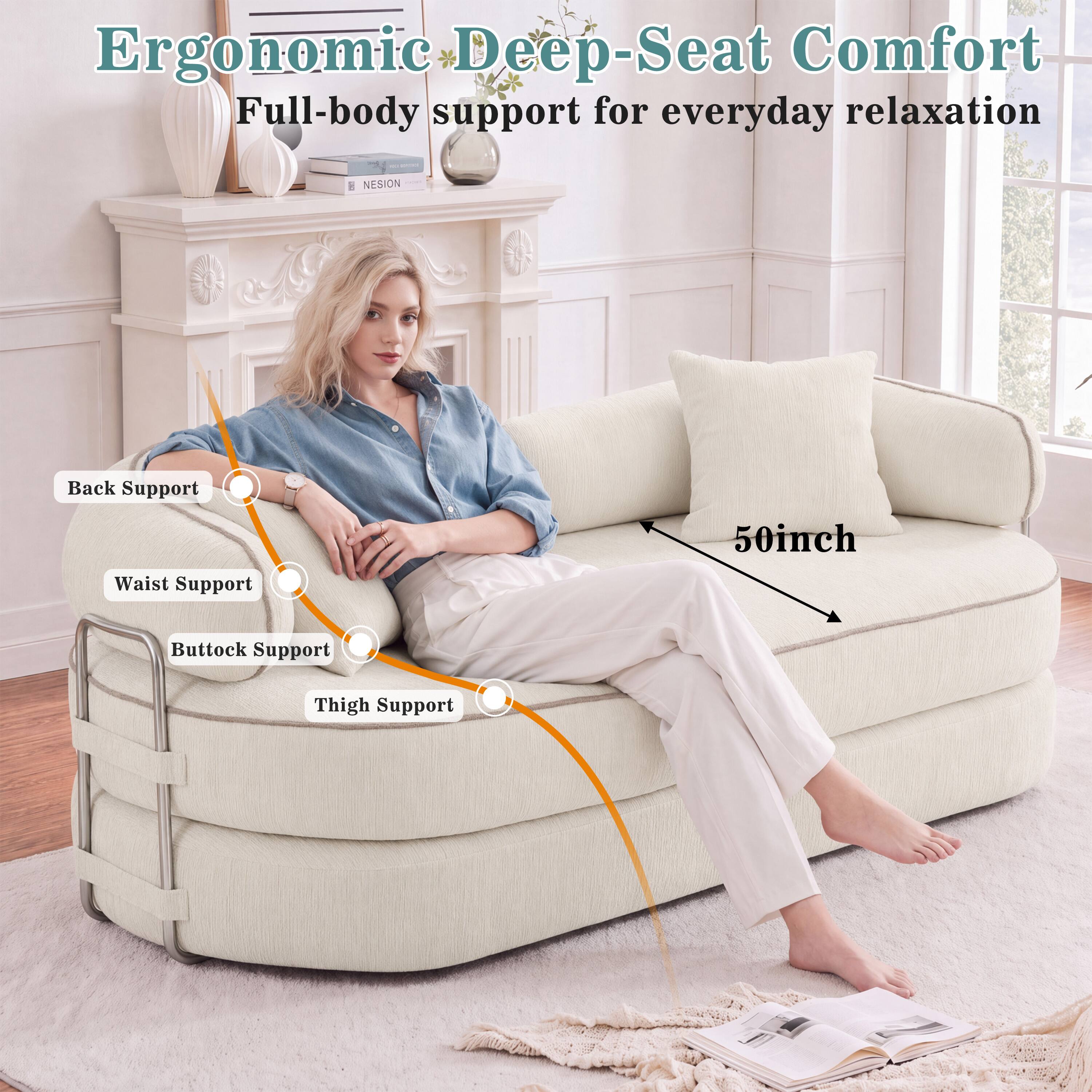 Ergonomic Deep-Seat Comfort  
Full-body support for everyday relaxation  

NESION  
Back Support  
Waist Support  
50inch Buttock Support  
Thigh Support