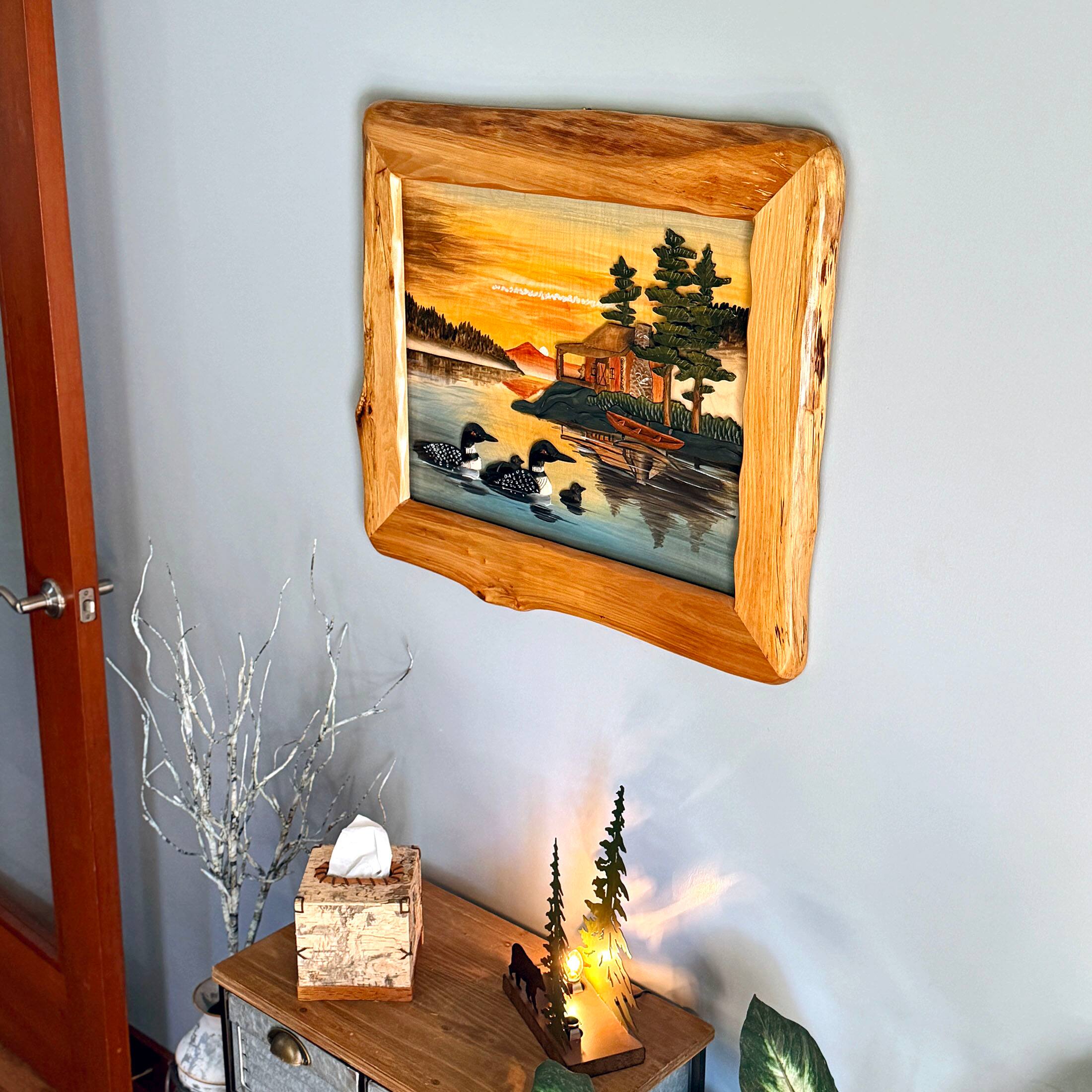 Alt View 4. Zeckos - Rustic Loon Family Intarsia Wood Wall Sculpture 25.5x29.5 Cabin Décor - Brown.