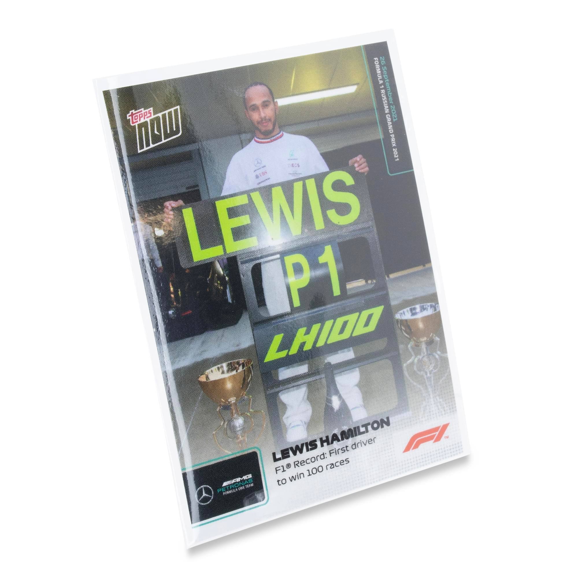 26 FORMULA 1 Russian Grand Prix 2021  
SEPTEMBER TOPPS 2021  
NW GRAND PRIX 2021  
4.S  
81E  
d & LEWIS P1 LH100  
HAMILTON driver  
F1 Record: First driver to win 100 races  
PETRONAS  
LEWIS HAMILTON  
F1 Record: First driver to win 100 races