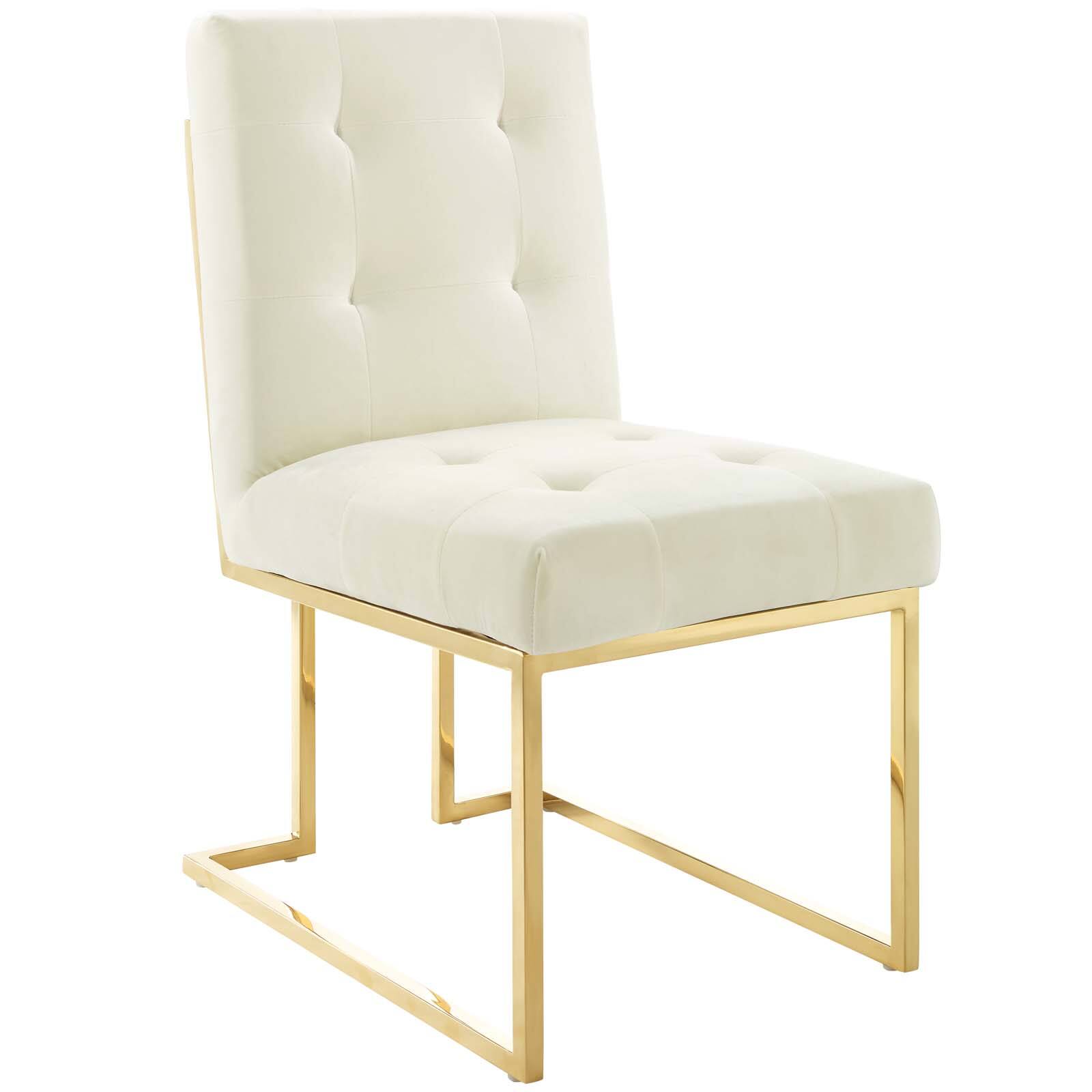 Angle. Modway - Privy Gold Stainless Steel Performance Velvet Dining Chair by Modway - Gold Ivory.