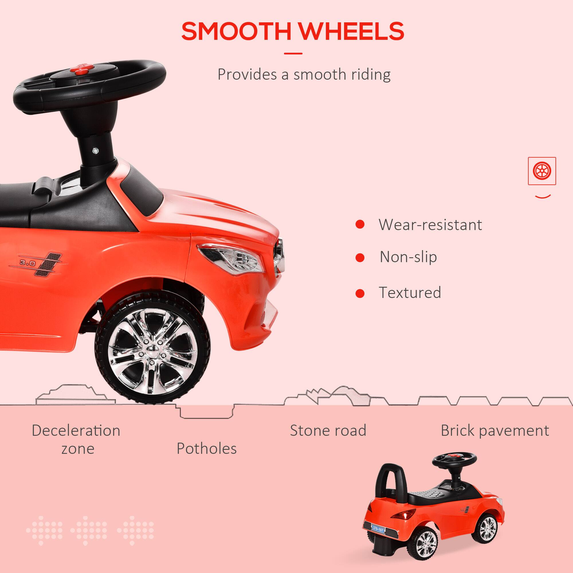 SMOOTH WHEELS  
Provides a smooth riding  

- Wear-resistant  
- Non-slip  
- Textured  

Deceleration zone  
Potholes  
Stone road  
Brick pavement