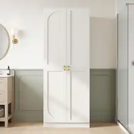 Aheaplus - 80" Arched Storage Bookcase: 4-Door 6-Tier Wooden Pantry with Adjustable Wall-Fit Shelves - White