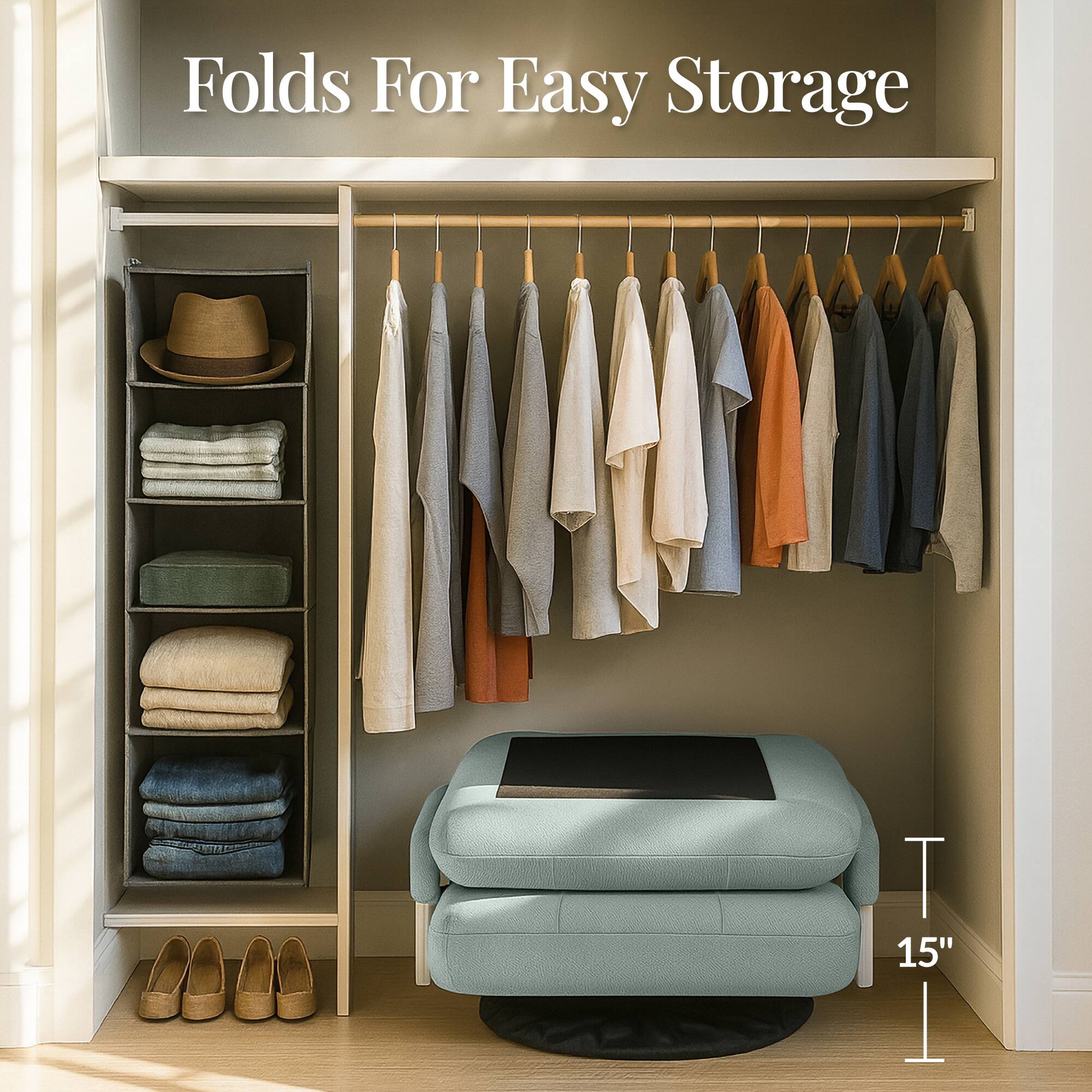 Folds For Easy Storage

T 15"