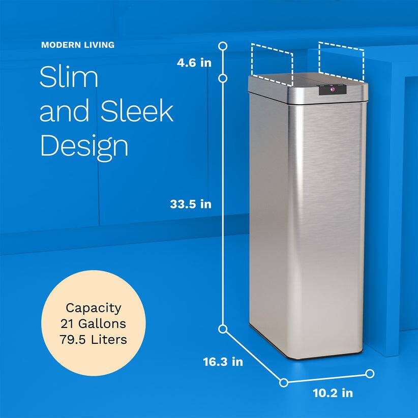 MODERN LIVING, Slim and Sleek Design, Capacity 21 Gallons 79.5 Liters, 4.6 in, 33.5 in, 16.3 in, 10.2 in