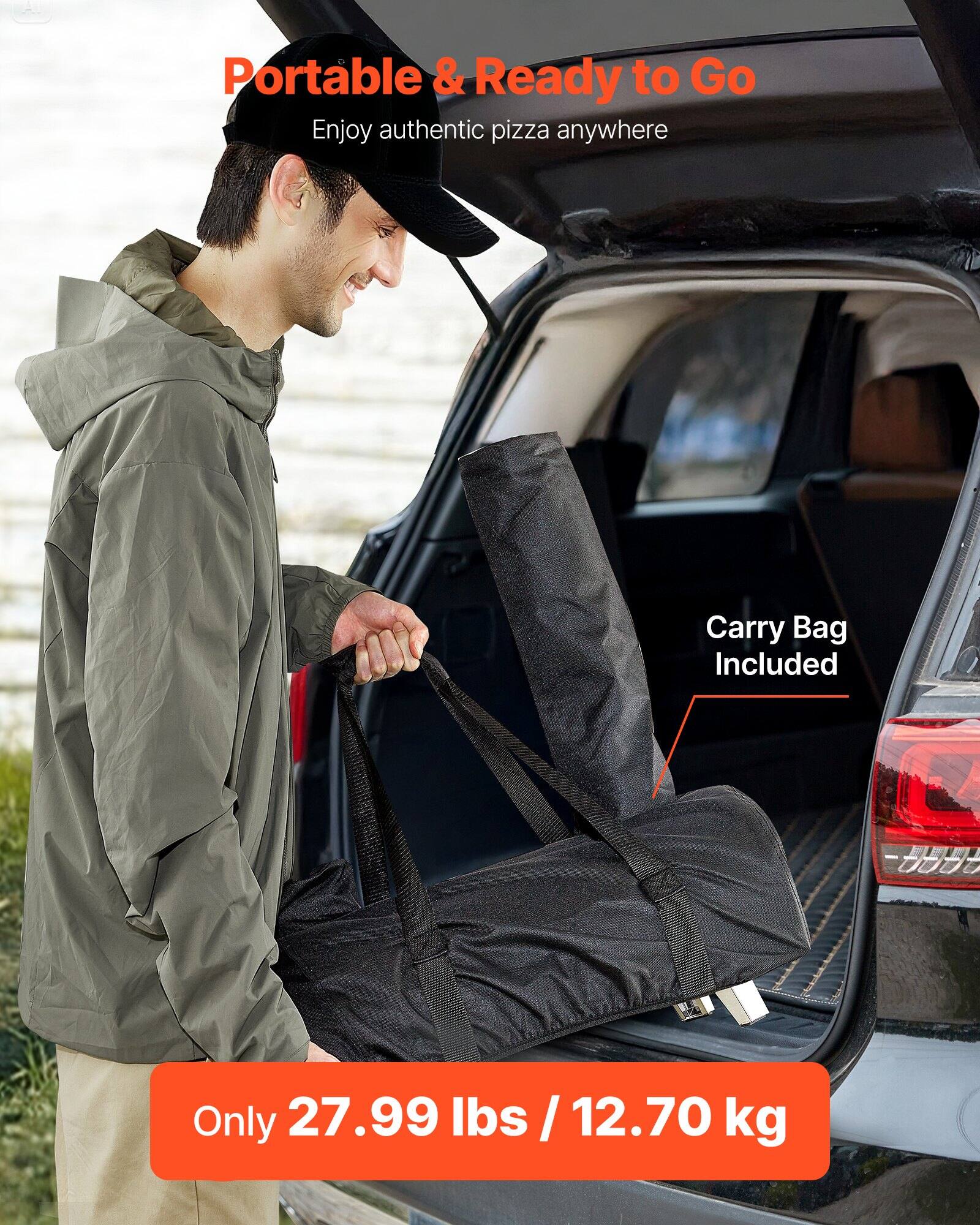Portable & Ready to Go  
Enjoy authentic pizza anywhere  

Carry Bag Included  

Only 27.99 lbs / 12.70 kg