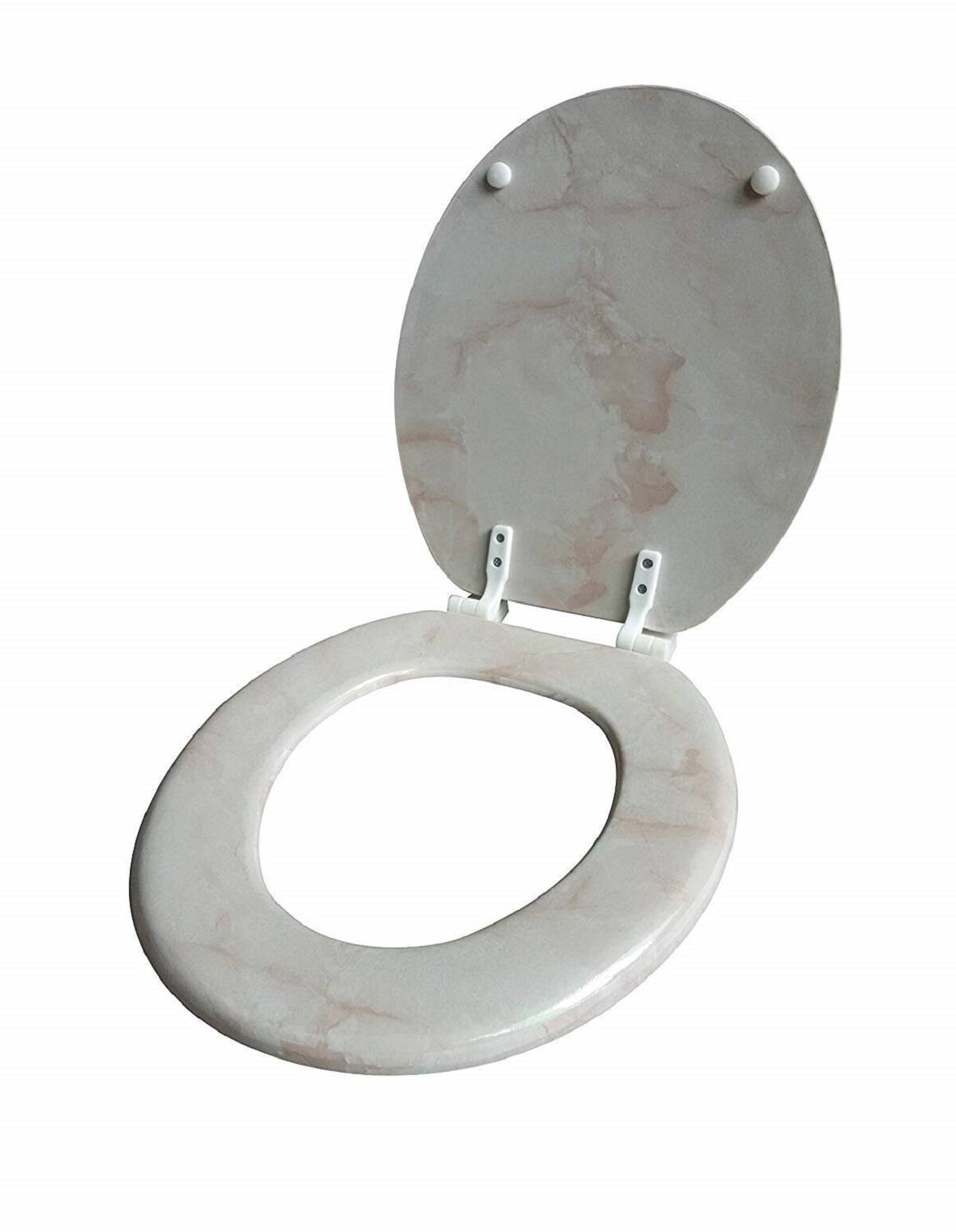 Angle. J&V TEXTILES - Marble Round Toilet Seat - Beige.