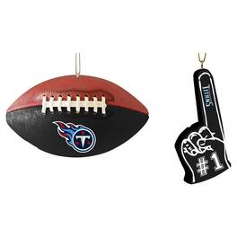 The Memory Company - Tennessee Titans Two-Pack Football & Foam Finger Ornament Set - Multicolor