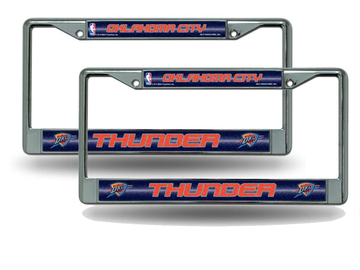 Rico Industries - Oklahoma City OKC Thunder NBA Chrome Metal Sparkly Glitter Bling Look License Plate Frame - Set of 2 - Multi