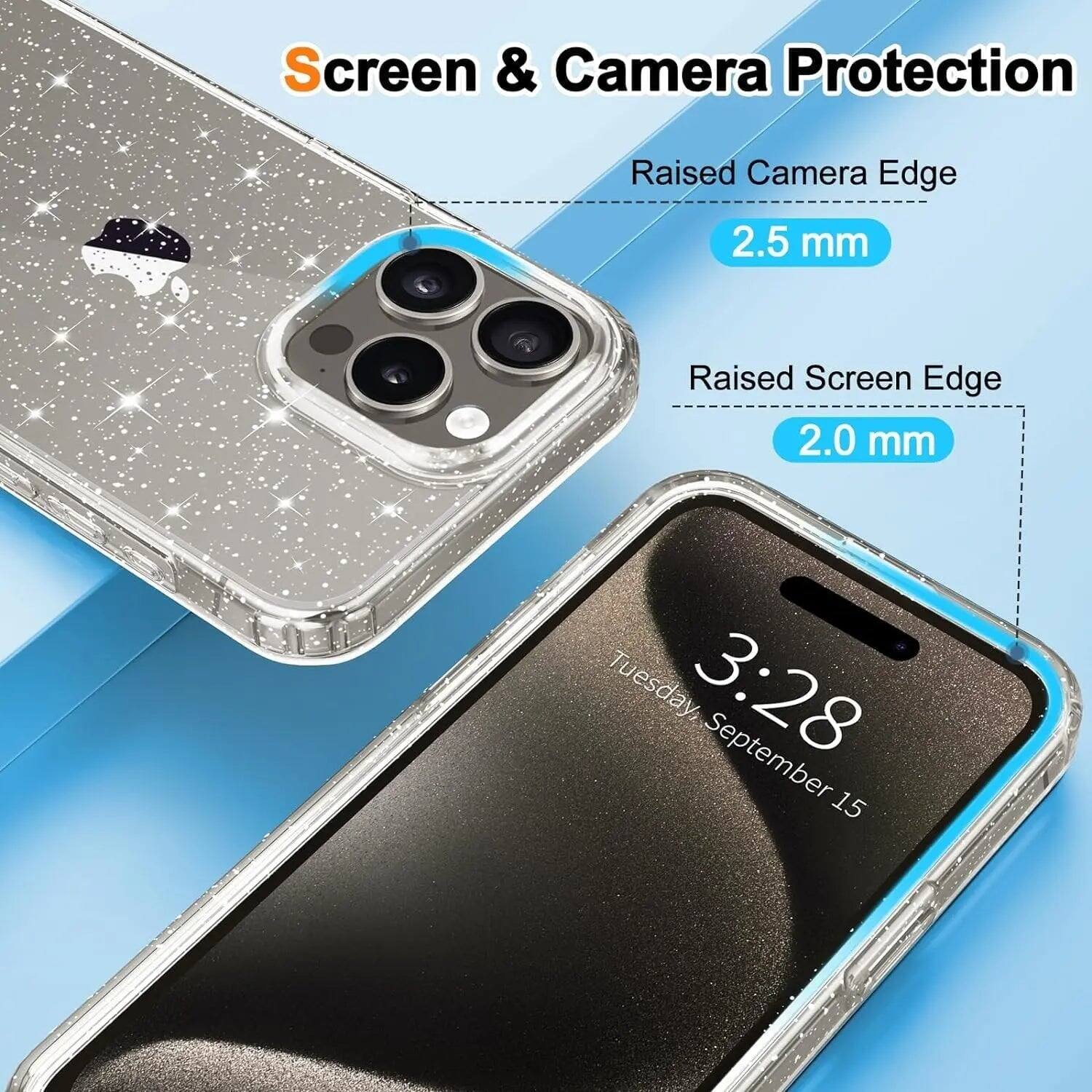 Screen & Camera Protection  
Raised Camera Edge 2.5 mm  
Raised Screen Edge 2.0 mm  
Tuesday 3:28 September 15