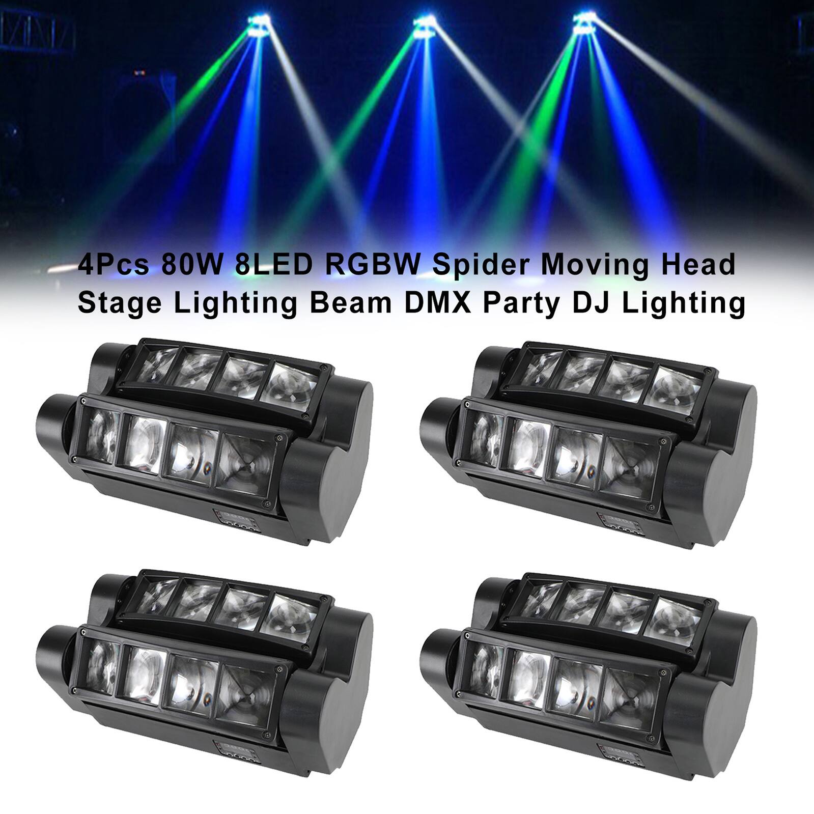 4Pcs 80W 8LED RGBW Spider Moving Head Stage Lighting Beam DMX Party DJ Lighting