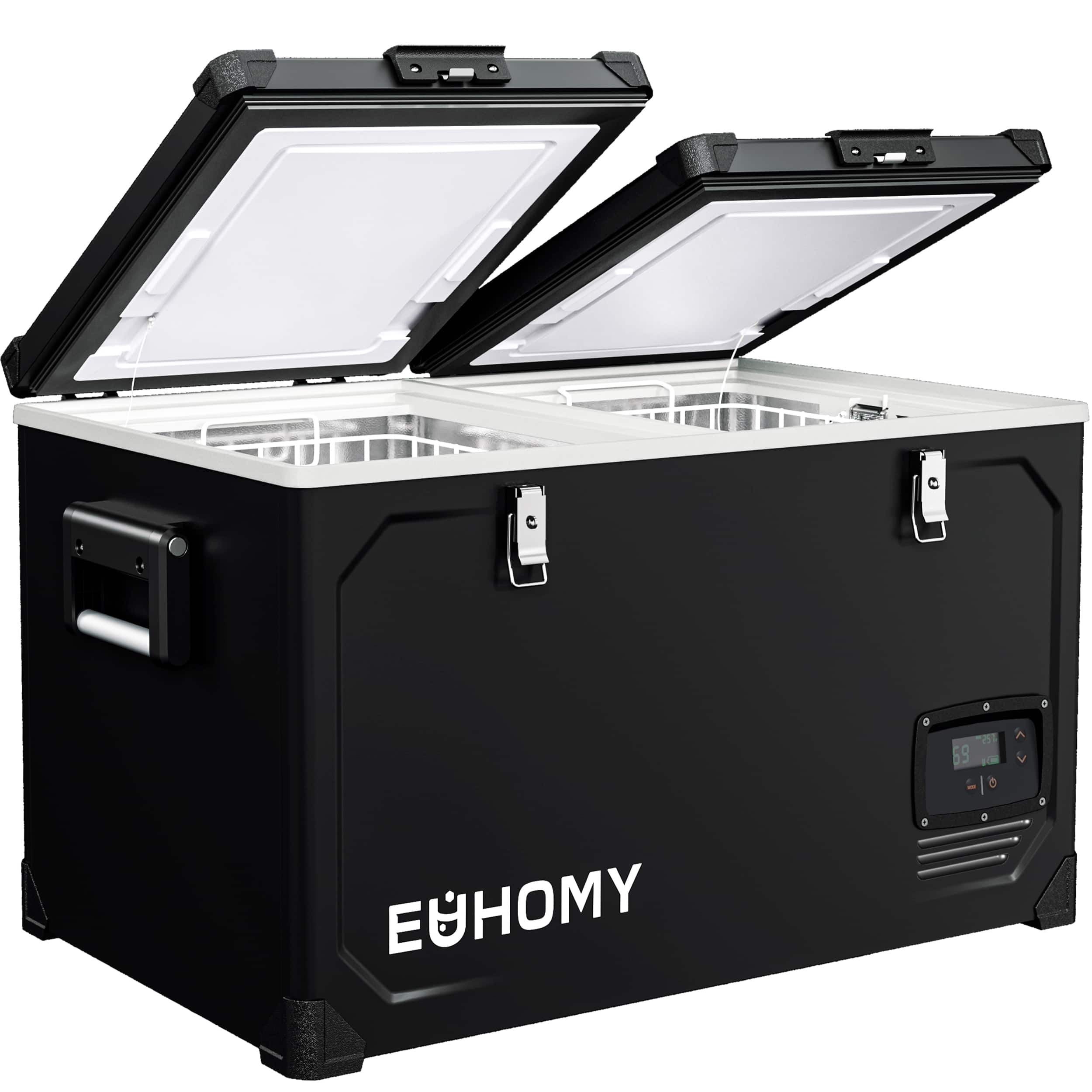 Euhomy - 48QT 12V Car Refrigerator -SECOP Powered Electric Cooler, -4℉~68℉ Refrigerator 12/24V DC & 110-240V AC for Camping, Boat - Black