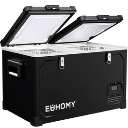 Euhomy - 48QT 12V Car Refrigerator -SECOP Powered Electric Cooler, -4℉~68℉ Refrigerator 12/24V DC & 110-240V AC for Camping, Boat - Black