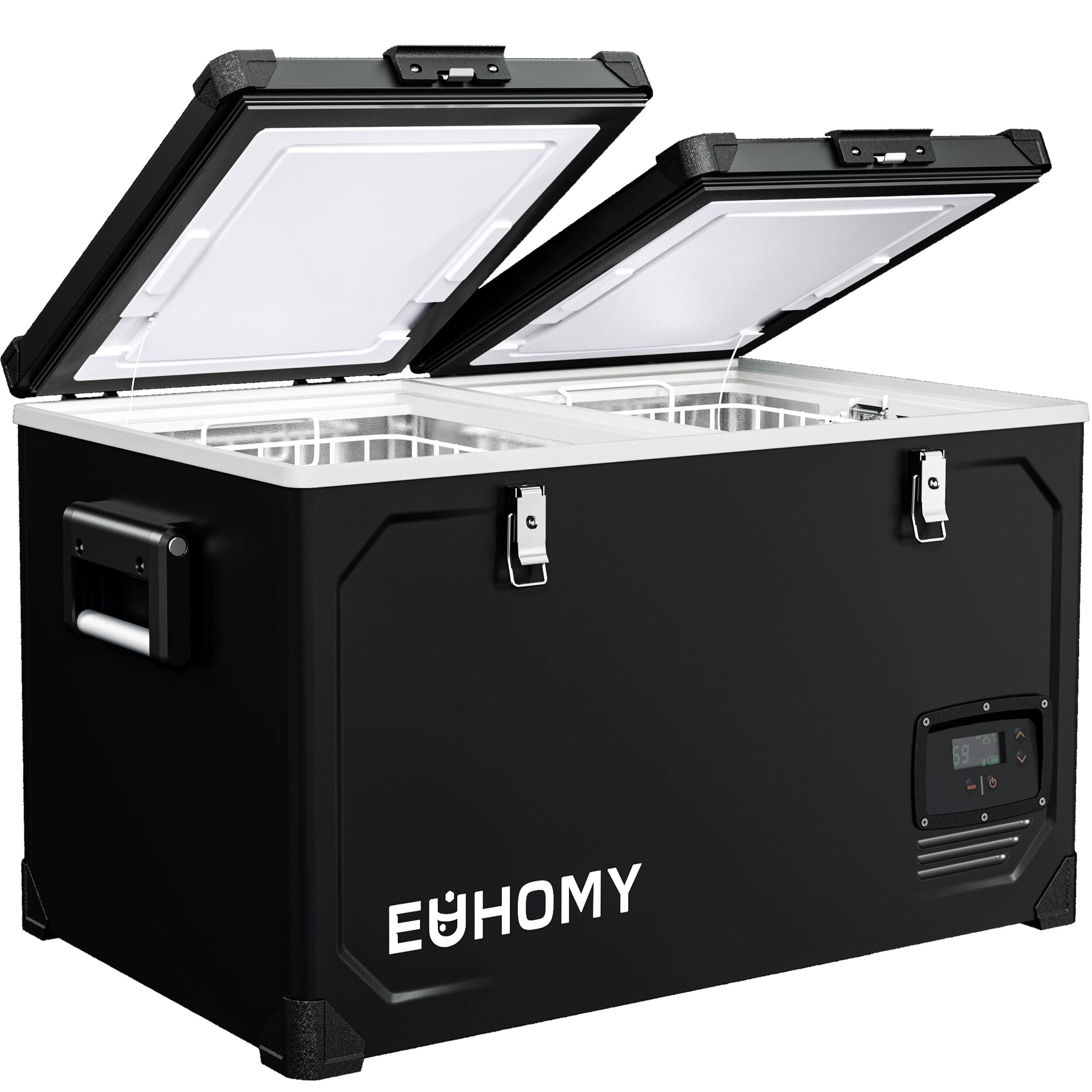 Front. Euhomy - 48QT 12V Car Refrigerator -SECOP Powered Electric Cooler, -4℉~68℉ Refrigerator 12/24V DC & 110-240V AC for Camping, Boat - BLACK.