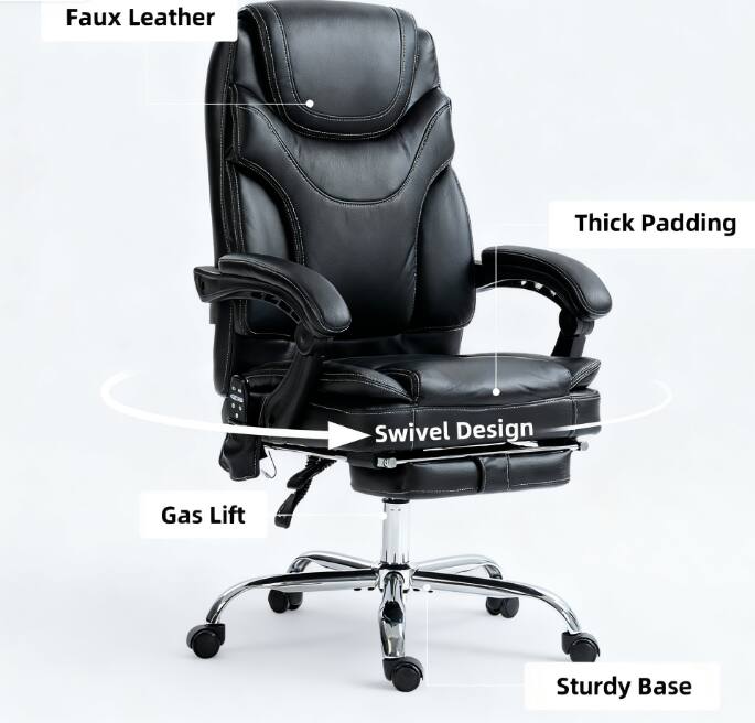 Faux Leather  
Thick Padding  
Swivel Design  
Gas Lift  
Sturdy Base