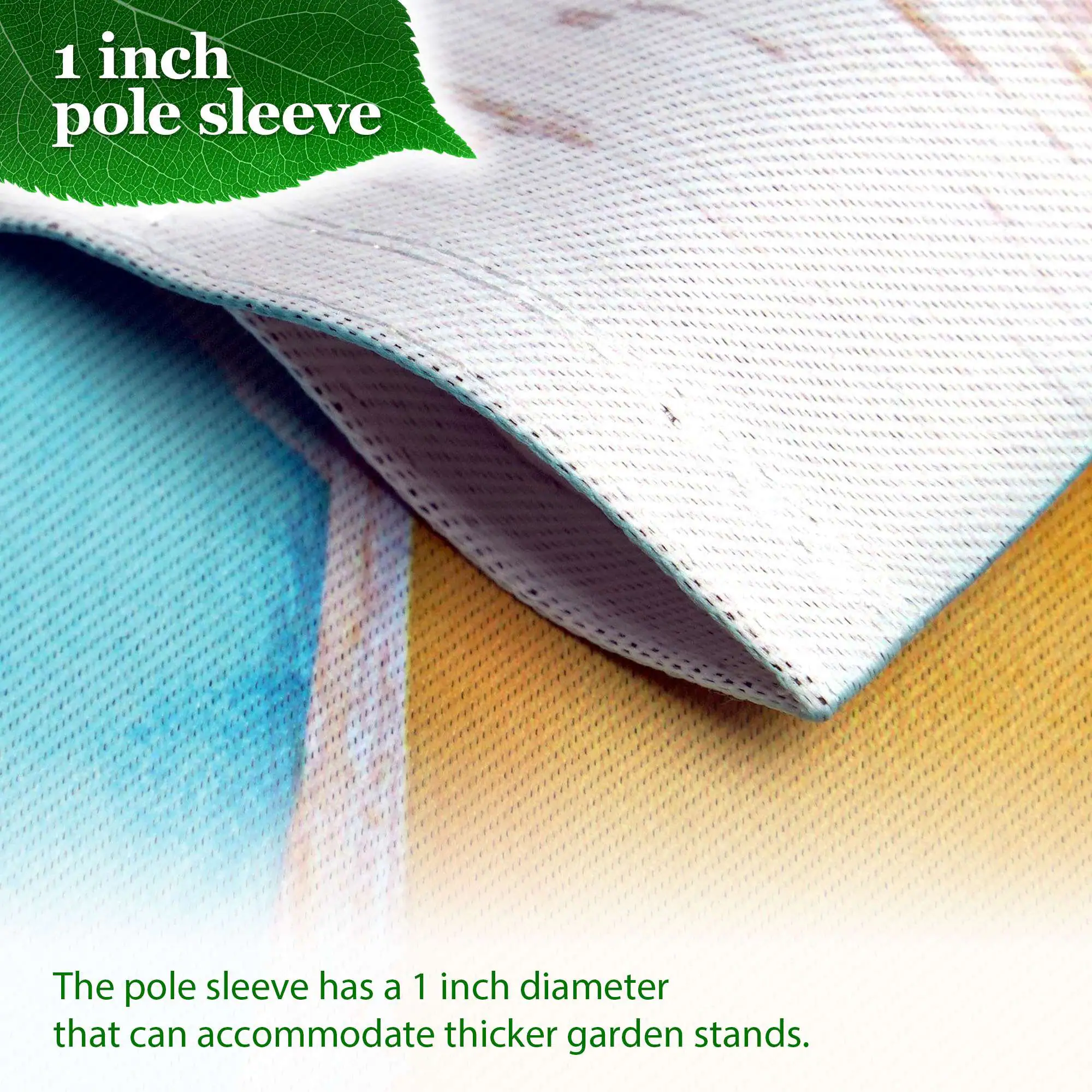 1 inch pole sleeve

The pole sleeve has a 1 inch diameter that can accommodate thicker garden stands.